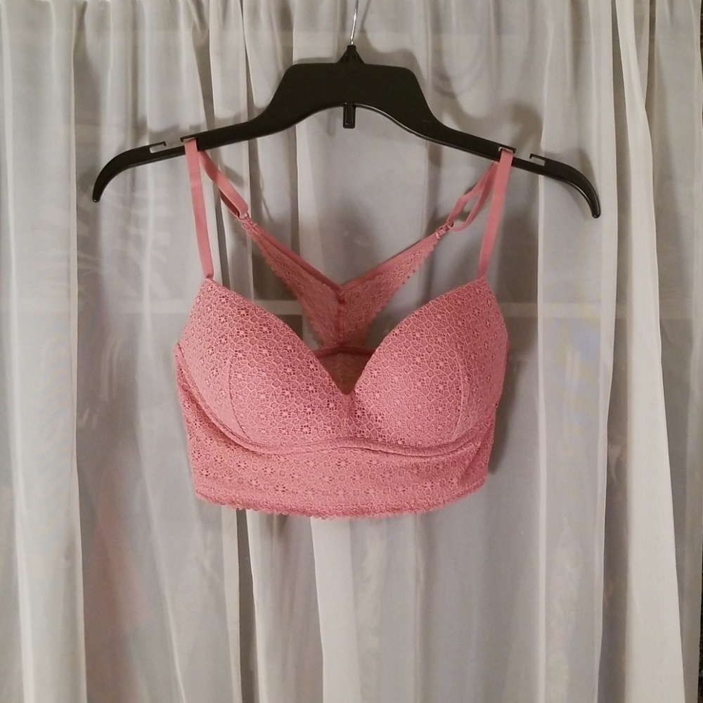 Rose Pink Eyelet Lace Bralette 32D